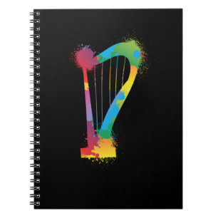 Colourful Harp Retro Music Lover Harpist Notebook