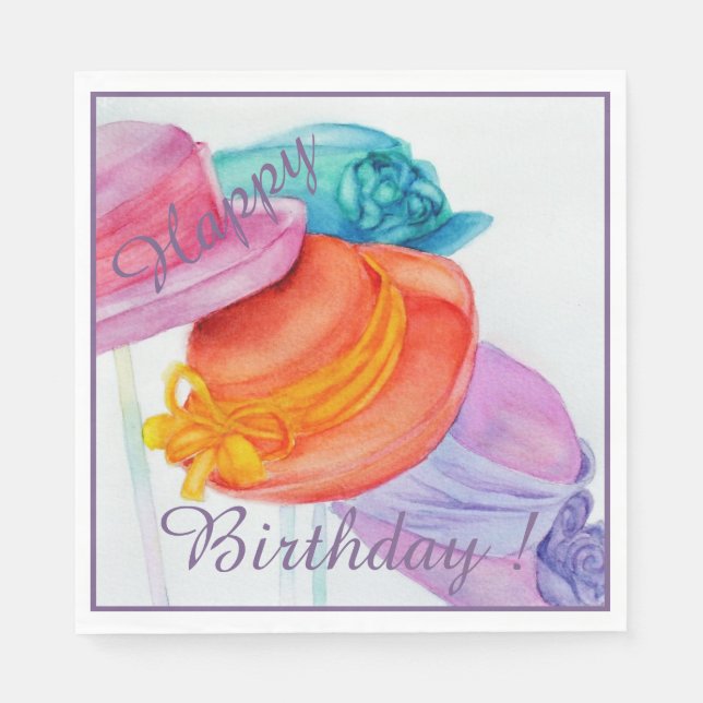Colourful Hats Happy Birthday Party Napkin (Front)