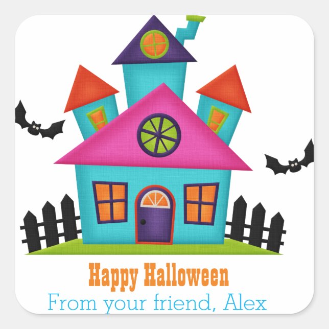 Colourful Haunted House Personalised Sticker (Front)