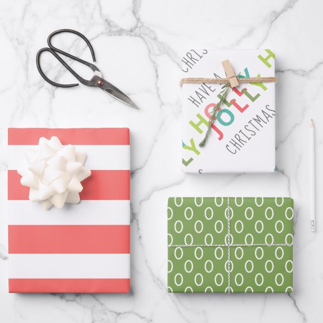 Colourful Have a Holly Jolly Christmas| Red Green Wrapping Paper Sheet (Front)