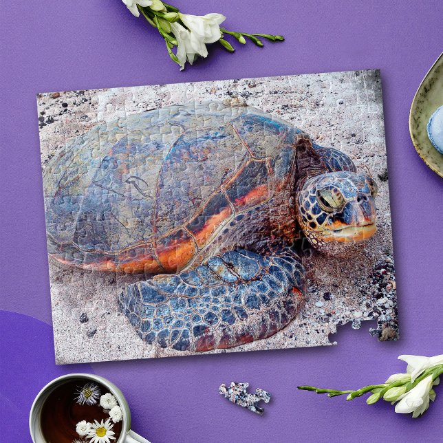Colourful Hawaii Honu Sea Turtle Photo Stylish Jigsaw Puzzle (Creator Uploaded)