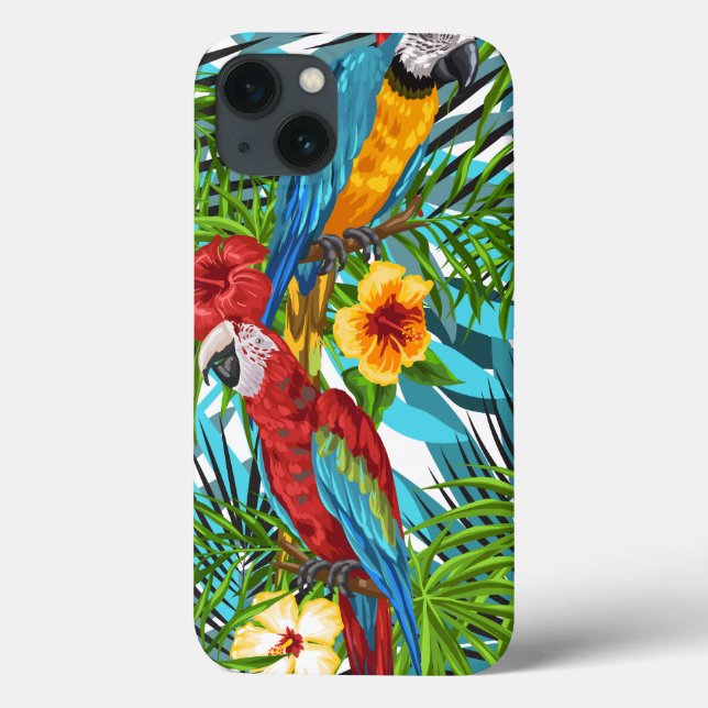 Colourful Hawaii tropical pattern wildflowers bird Case-Mate iPhone Case (Back)