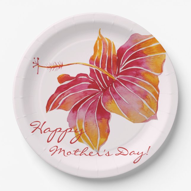 Colourful Hawaiian Floral Mother's Day Paper Plate (Front)