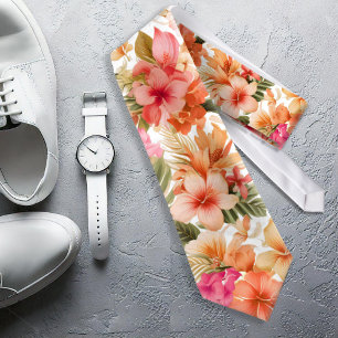 Colourful Hawaiian Floral Pattern ID1092 Tie