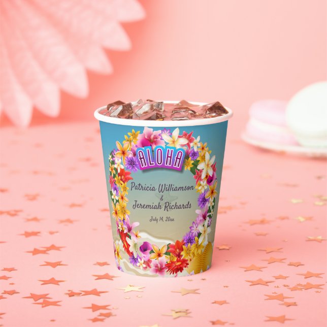 Colourful Hawaiian Flowers Wedding Paper Cups (Insitu)