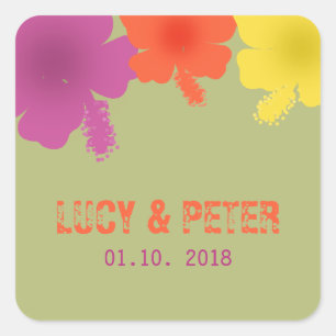 Colourful Hawaiian Hibiscus Wedding Stickers