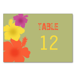Colourful Hawaiian Hibiscus Wedding Table Card