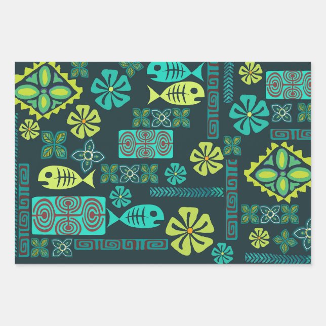 Colourful Hawaiian Icons  Wrapping Paper Sheet (Front)