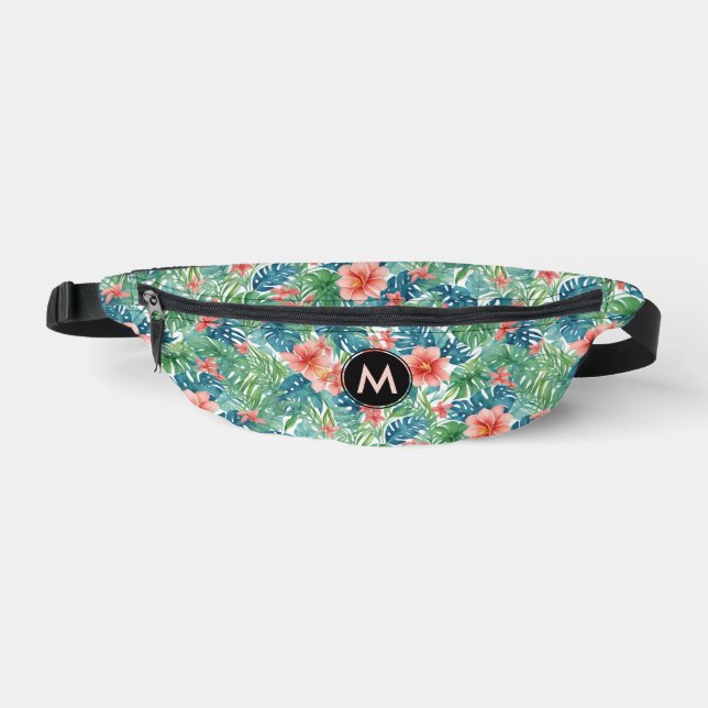 Colourful Hawaiian Leaves Floral Pattern Monogram Bum Bags (Front)