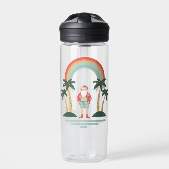 Colourful Hawaiian Santa Christmas Water Bottle (Front)