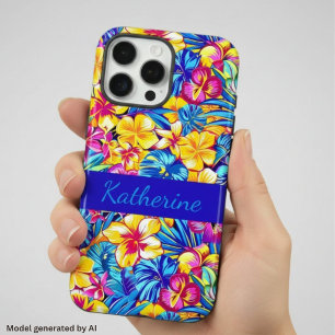 Colourful Hawaiian Tropical Floral Palm Name iPhone 16 Pro Max Case