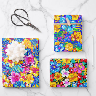Colourful Hawaiian Tropical Floral Palm Name Wrapping Paper Sheet