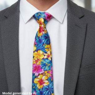 Colourful Hawaiian Tropical Floral Palm Tie