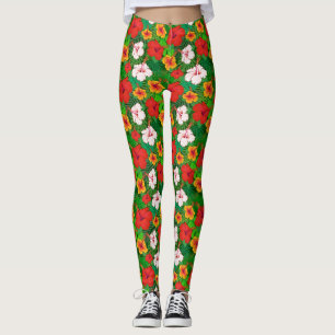Colourful Hawaiian Tropical Hibiscus Flower Holida Leggings
