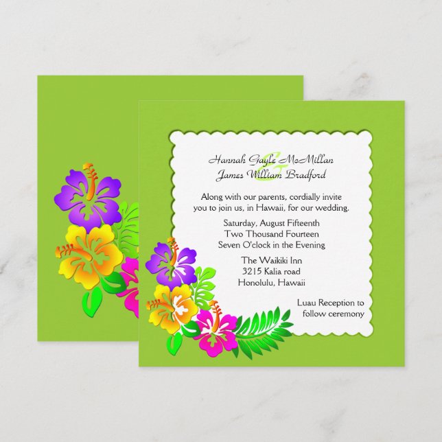Colourful Hawaiian Tropical Wedding Invitation (Front/Back)