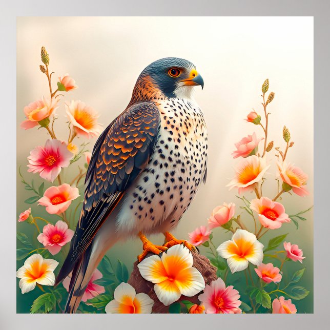 Colourful Hawk Surrounded by Beautiful Blossom Poster (Front)
