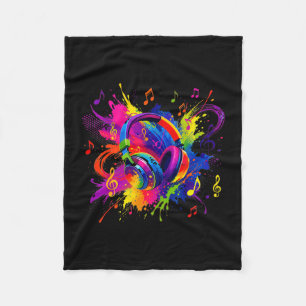 Colourful headphones with musical notes artwork fleece blanket