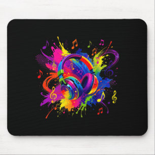 Colourful headphones with musical notes artwork mouse mat