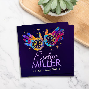 Colourful Healing Hands Energy Spiral Square Business Card
