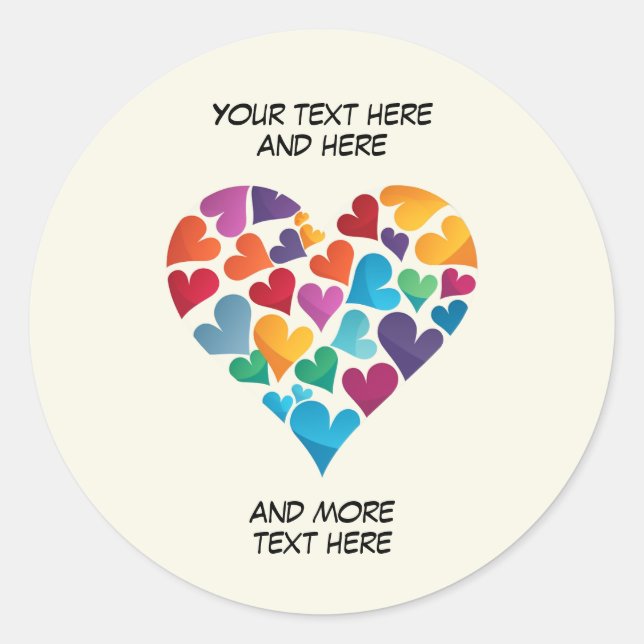 Colourful Heart, Add Your Own Text, Customisable Classic Round Sticker (Front)