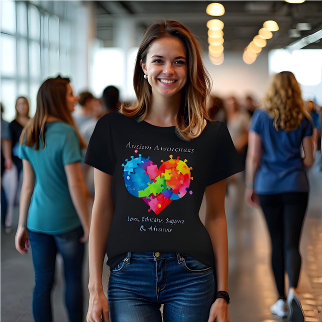 Colourful Heart and Enfinite Symbo Autism Awarenes T-Shirt (Autism Awareness T-Shirt. Puzzle heart and infinite symbol. )
