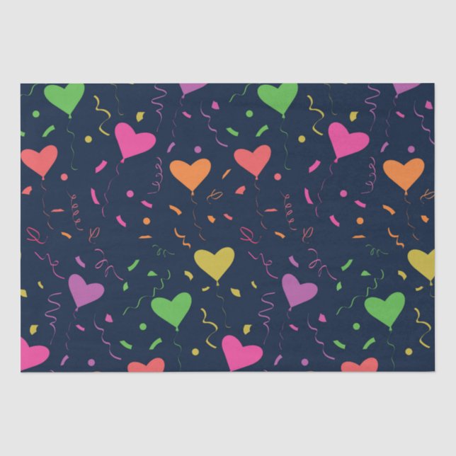 Colourful Heart Balloons with Confetti Pattern  Tissue Paper (Front)