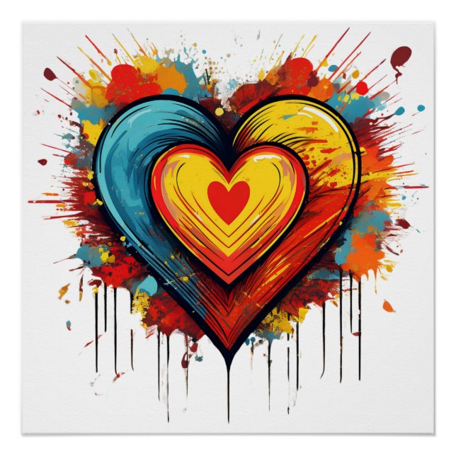 Colourful Heart Explosion Bold and Playful Pop Art Poster (Front)