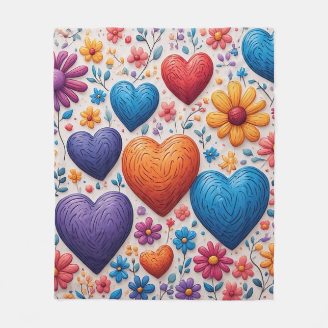 Colourful Heart  Fleece Blanket (Front)