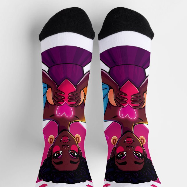Colourful Heart Girl Socks – Cute Art Design (Top)