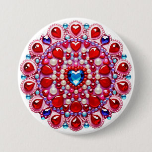 Colourful Heart Jewels Mandala Design 7.5 Cm Round Badge