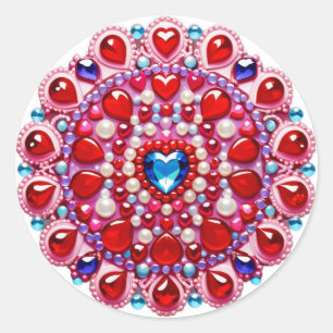 Colourful Heart Jewels Mandala Design Classic Round Sticker