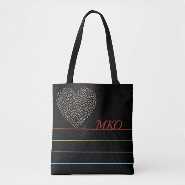 Colourful Heart Monogram Tote Bag (Front)
