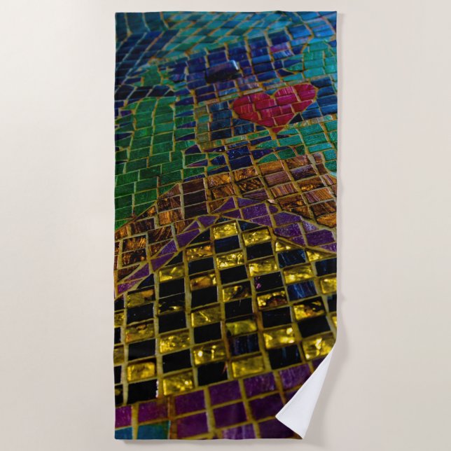 Colourful Heart Mosaic  Beach Towel (Front)