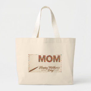 Colourful Heart Mosaic MOM Personalised Name Mothe Large Tote Bag