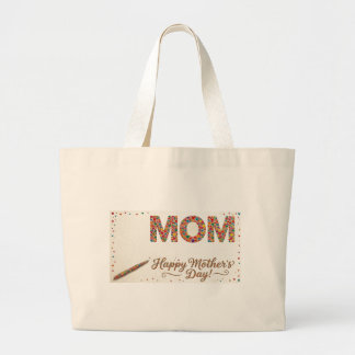 Colourful Heart Mosaic MOM Personalised Name Mothe Large Tote Bag