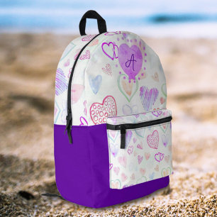 Colourful Heart Pattern and Initial Letter Monogra Printed Backpack
