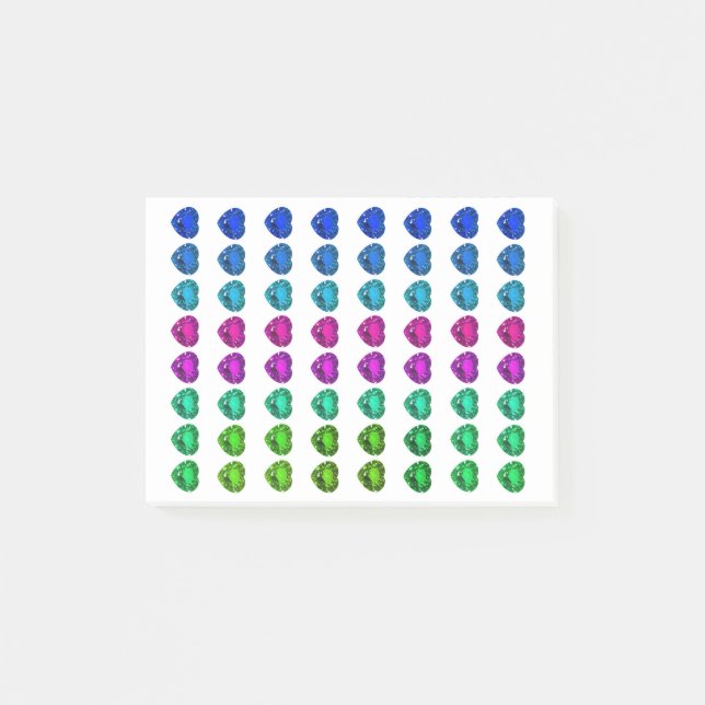 Colourful Heart Pattern Heart Gemstones Post-it Notes (Front)