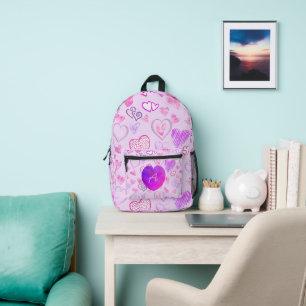 Colourful Heart Pattern Initial Letter Monogram Printed Backpack