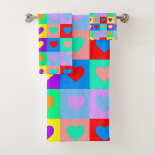 Colourful Heart Pattern Pop Art  Bath Towel Set