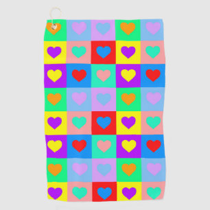 Colourful Heart Pattern Pop Art  Golf Towel