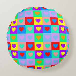 Colourful Heart Pattern Pop Art  Round Cushion
