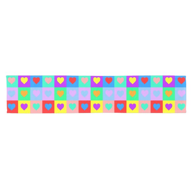 Colourful Heart Pattern Pop Art  Short Table Runner (Horizontal)
