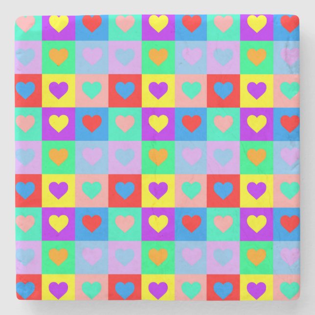 Colourful Heart Pattern Pop Art   Stone Coaster (Front)
