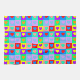 Colourful Heart Pattern Pop Art Tea Towel