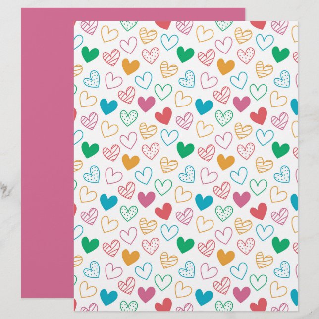 Colourful Heart Pattern Scrapbook Paper (Front/Back)