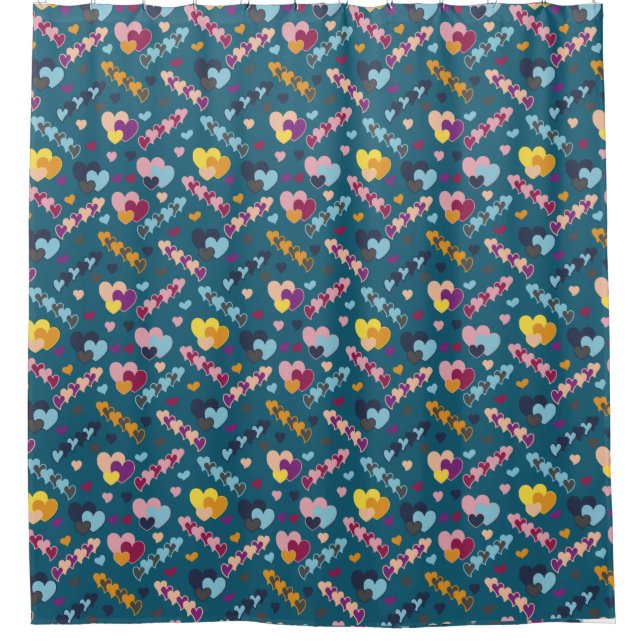 Colourful Heart Pattern Shower Curtain (Front)