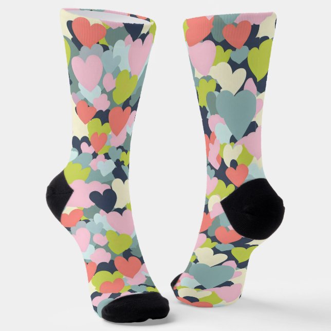Colourful Heart Pattern Socks (Angled)