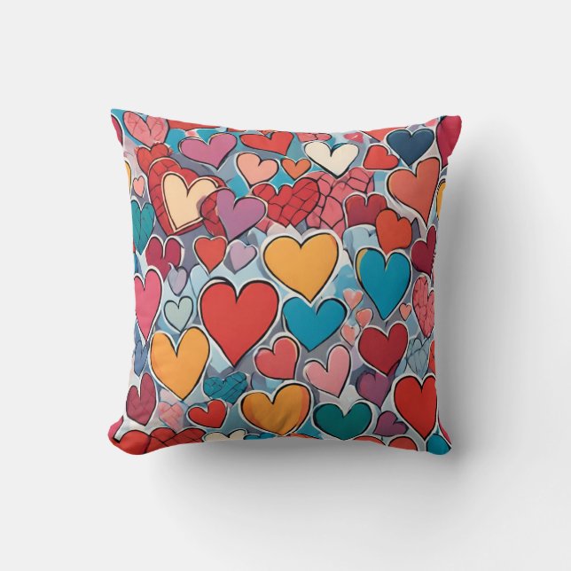 Colourful heart pattern Throw Pillow (Front)