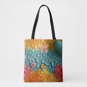 Colourful Heart Pattern Tote Bag with Custom Name