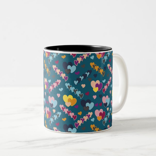 Colourful Heart Pattern Two-Tone Coffee Mug (Front Right)